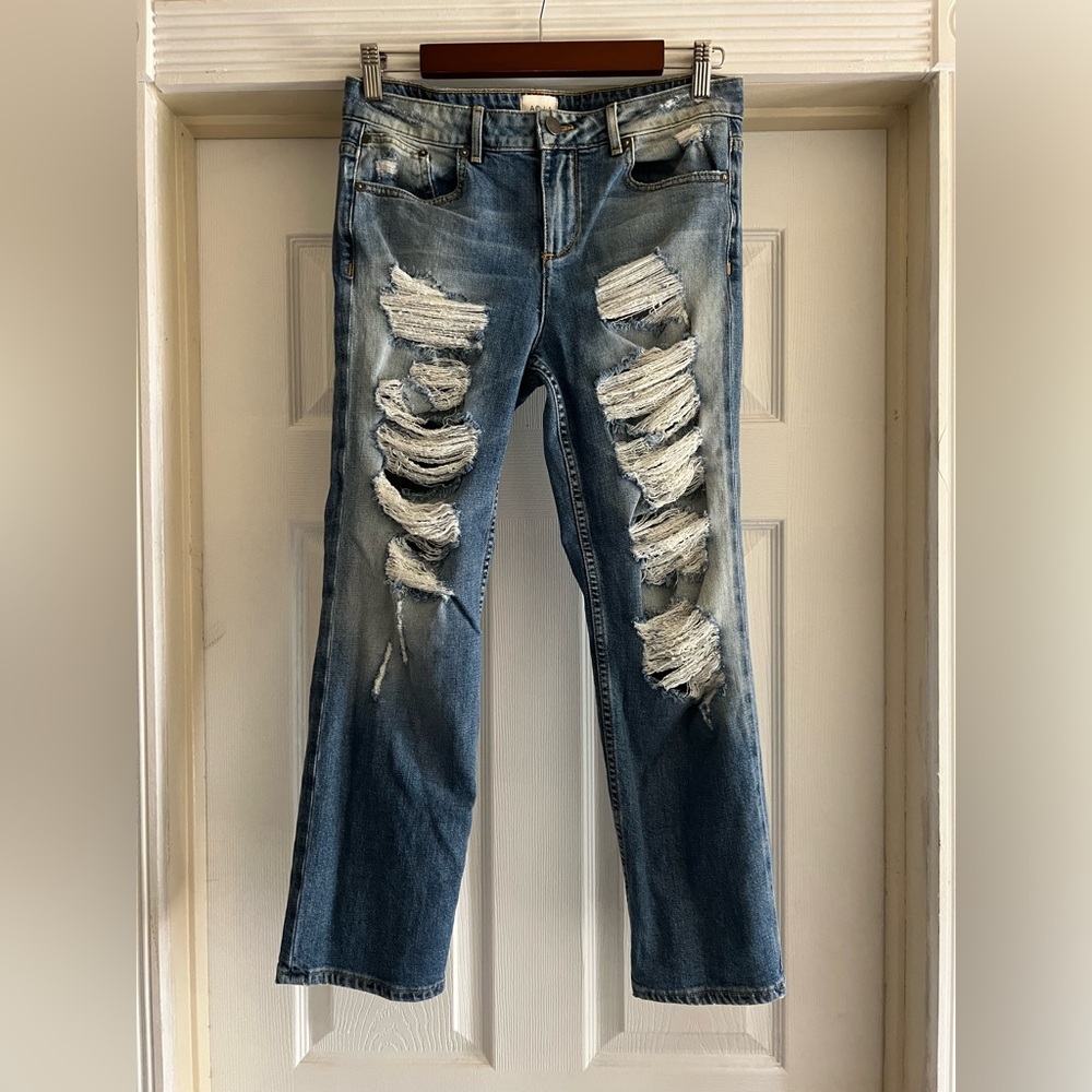 Alice + Olivia High Rise Distressed Boyfriend Sun Bleached Jeans